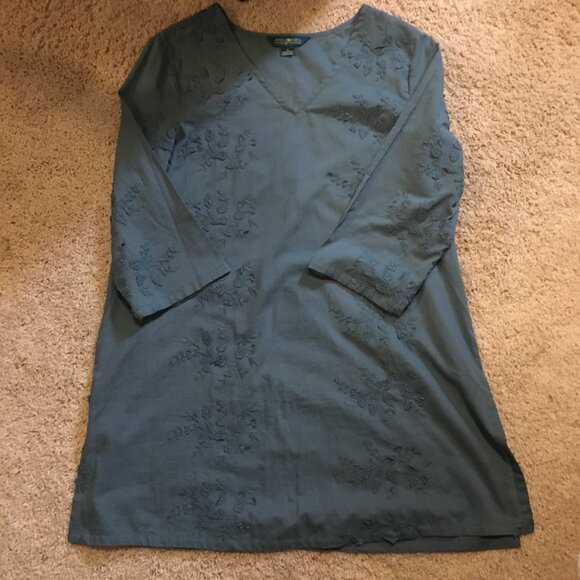 April Cornell Denim Blue Floral Embroidered Cotton Mini Dress Or Top - Picture 12 of 16